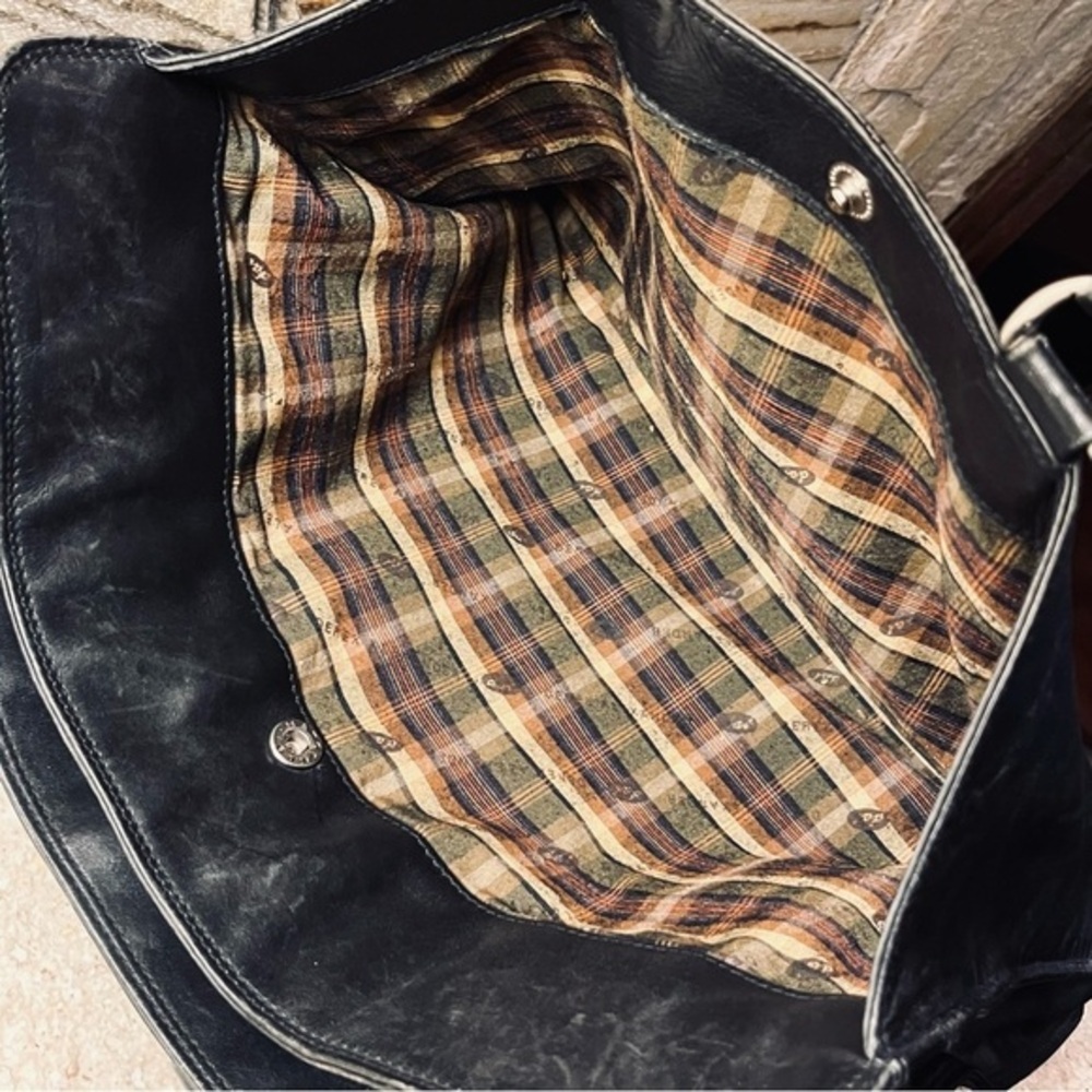 Vintage Derek Alexander Elegant Black butter soft Leather Bag - plaid interior